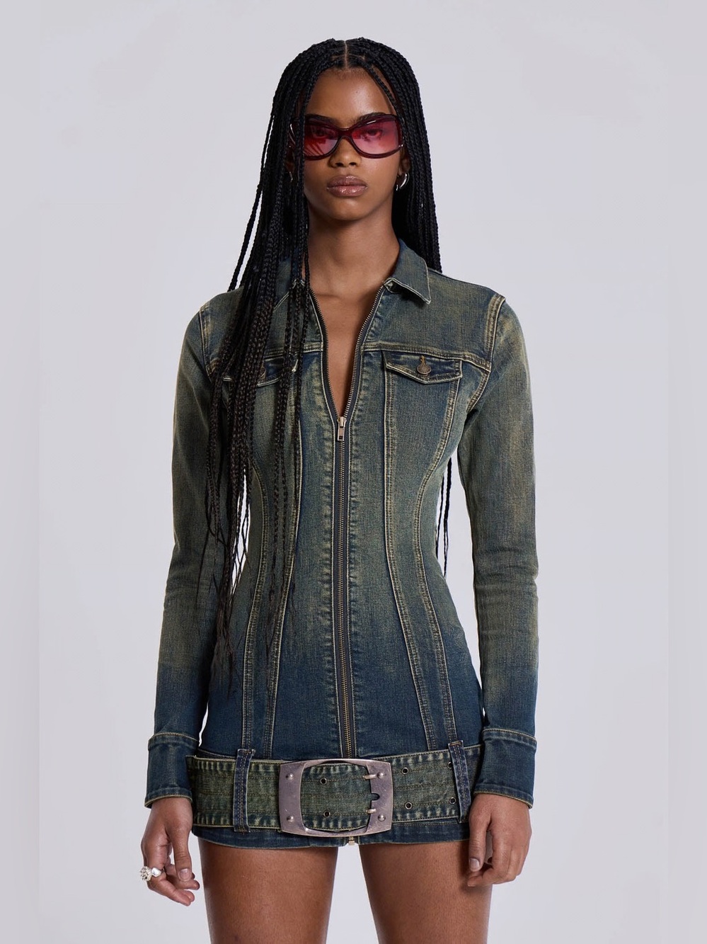 JADED LONDON Denim Belted Zip Mini Dress NWT – US Women’s 6
